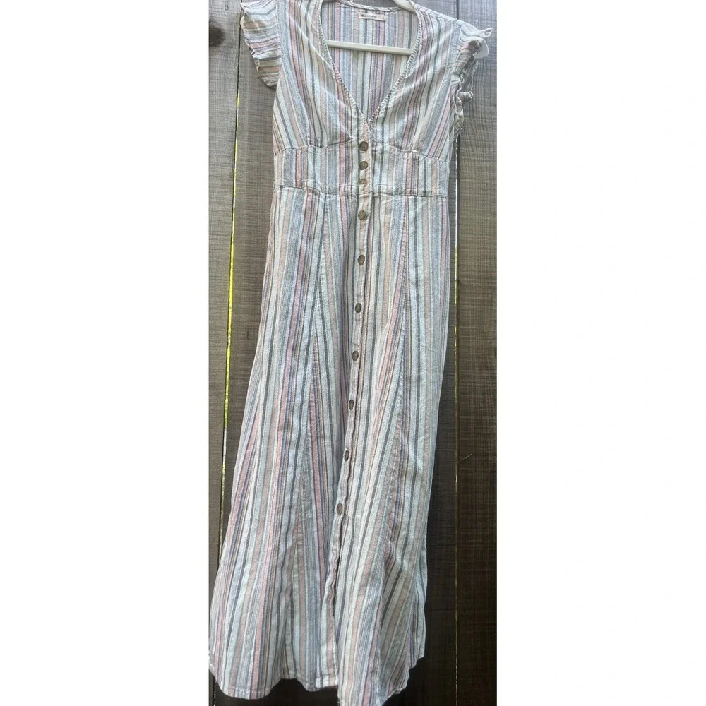 Marine Layer Women's Short Sleeve Multicolor Striped V-Neck Midi Dress Sz Small